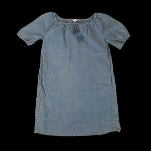 Bensimon Womens Blue 100% Linen Short-Sleeve Dress, Size 38 With Tassel Tie Neck